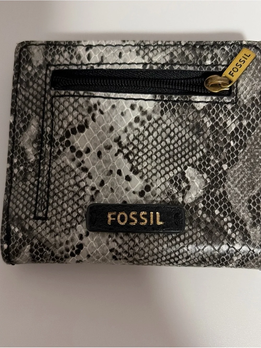 Fossil Snake-Print Card Holder in Black and Gray